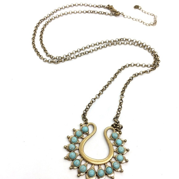 !!soLD!! PREMIERE DESIGNS LOTUS NECKLACE TURQUOISE BRASS GOLD TONE - Picture 3 of 13